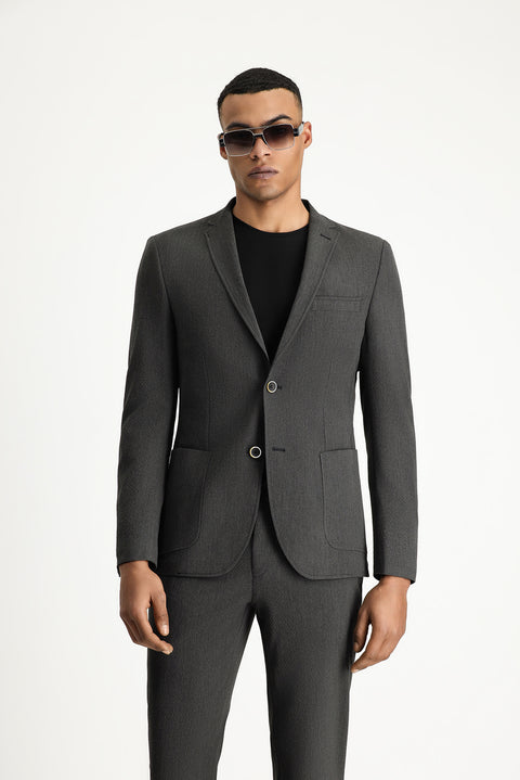 Medium Anthracite 7 Drop Super Slim Fit Extra Narrow Cut Waffle Jacket
