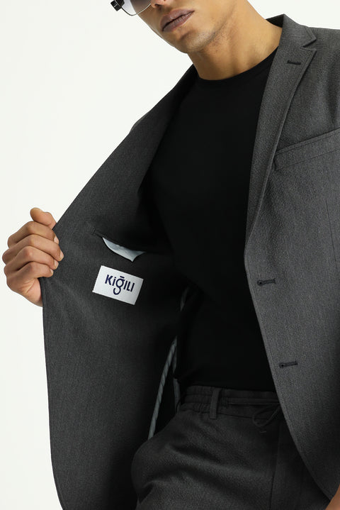 Medium Anthracite 7 Drop Super Slim Fit Extra Narrow Cut Waffle Jacket