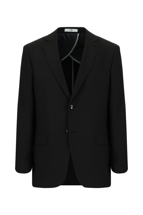 Black 4-Drop Relaxed Fit Classic Patterned Waffle Jacket