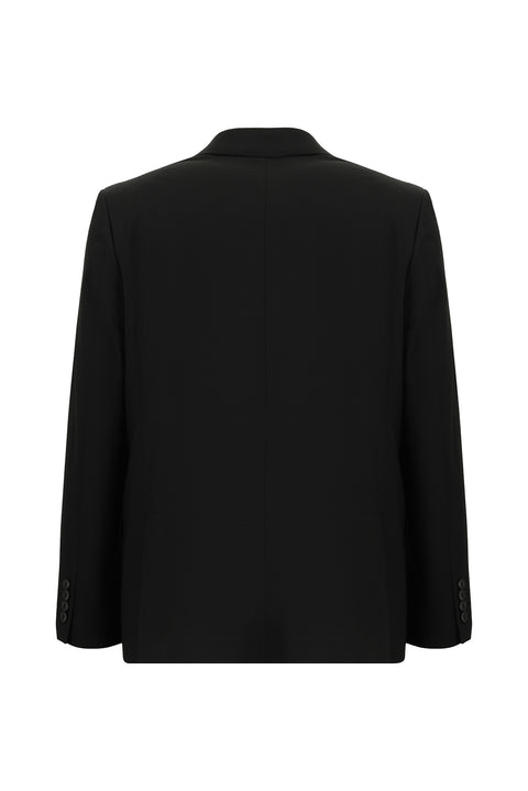 Black 4-Drop Relaxed Fit Classic Patterned Waffle Jacket