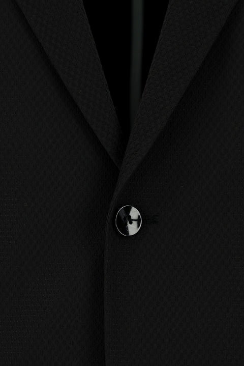 Black 4-Drop Relaxed Fit Classic Patterned Waffle Jacket