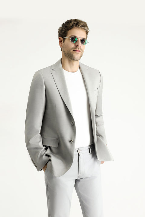 Medium Grey 6 Drop Regular Fit Classic Wool Patterned Jacket