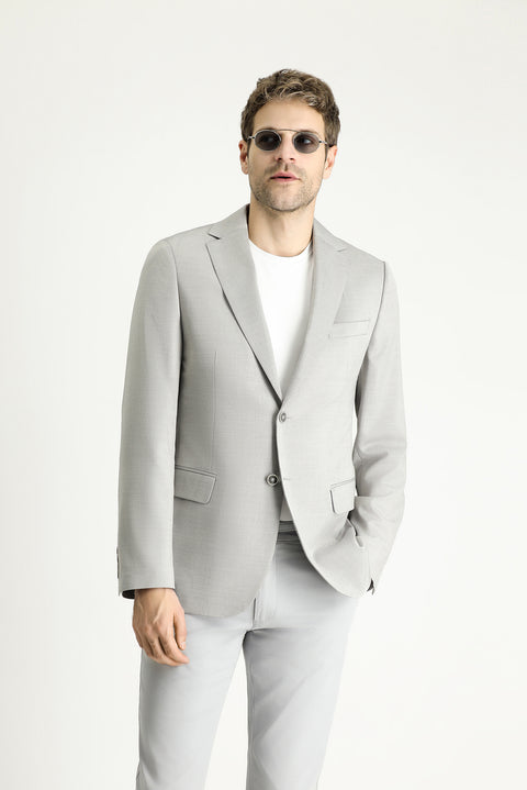 Medium Grey 6 Drop Regular Fit Classic Wool Patterned Jacket