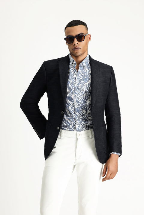 Dark Navy 7 Drop Slim Fit Patterned Sport Cotton Jacket
