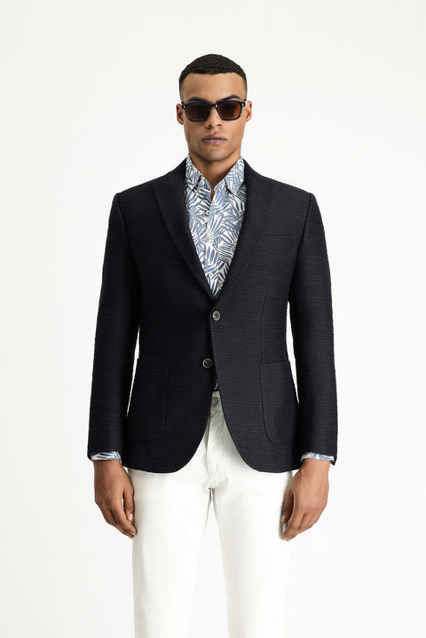 Dark Navy 7 Drop Slim Fit Patterned Sport Cotton Jacket