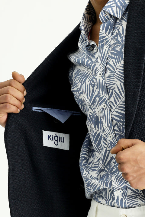 Dark Navy 7 Drop Slim Fit Patterned Sport Cotton Jacket