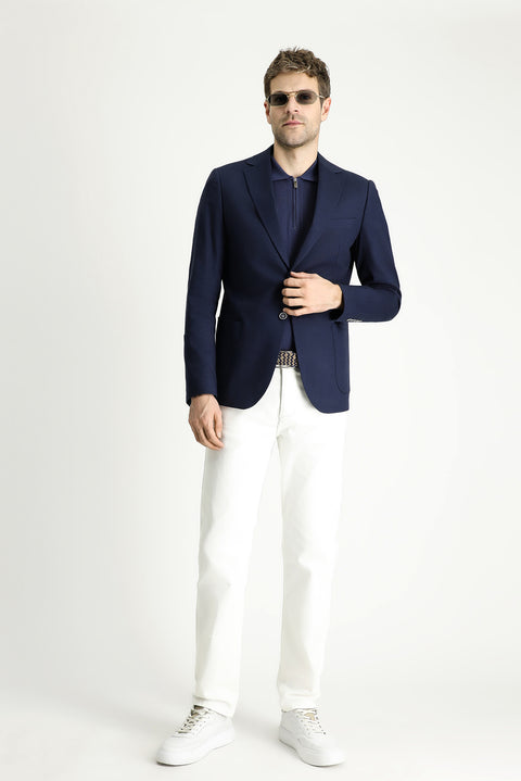 Light Navy Blue 6 Drop Regular Fit Standard Cut Cotton Sport Jacket