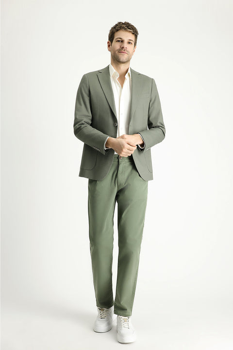 Moss Green 6 Drop Regular Fit Standard Cut Cotton Sport Jacket