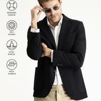 Siyah Techno-Line 7 Drop Slim Fit Dar Kesim Likralı Ceket
