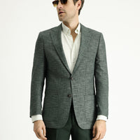 Dark Green 4-Drop Relaxed Fit Linen Blend Jacket