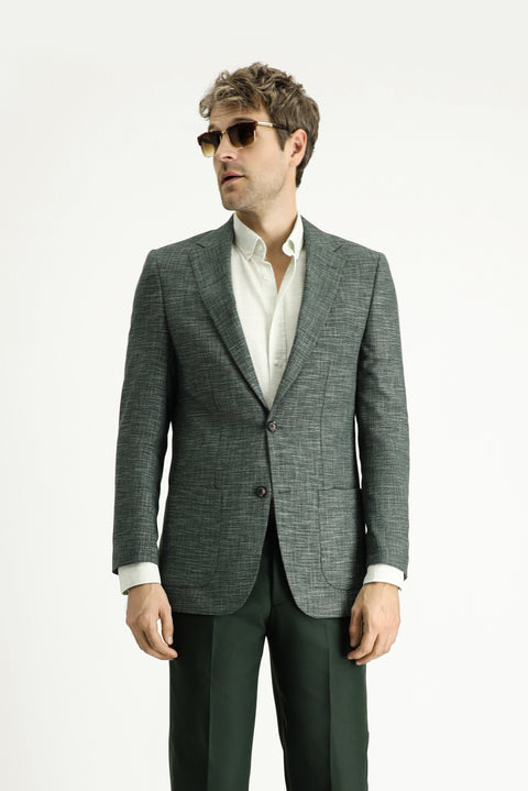 Dark Green 6 Drop Regular Fit Linen Blend Jacket