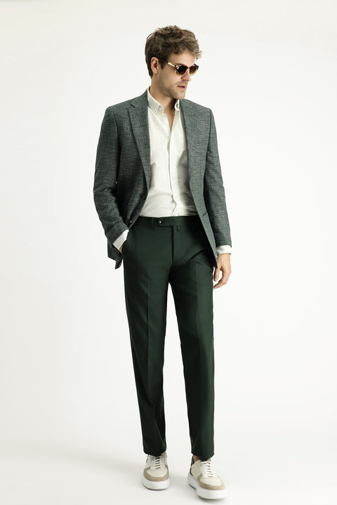 Dark Green 6 Drop Regular Fit Linen Blend Jacket