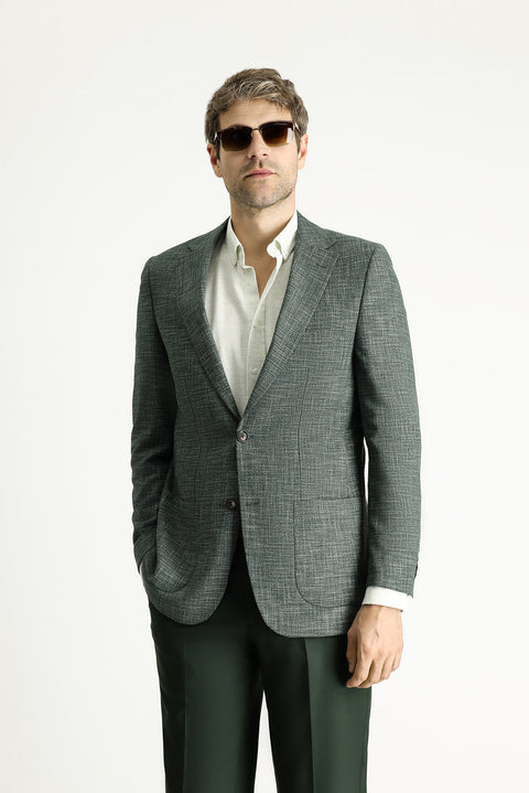 Dark Green 4-Drop Relaxed Fit Linen Blend Jacket