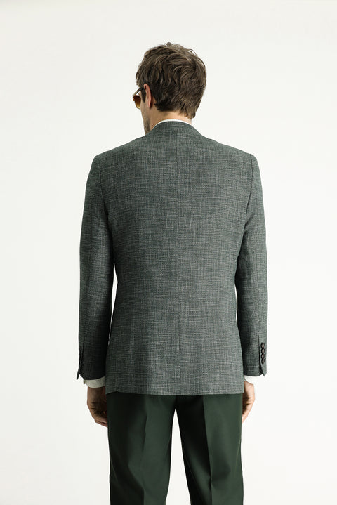 Dark Green 4-Drop Relaxed Fit Linen Blend Jacket