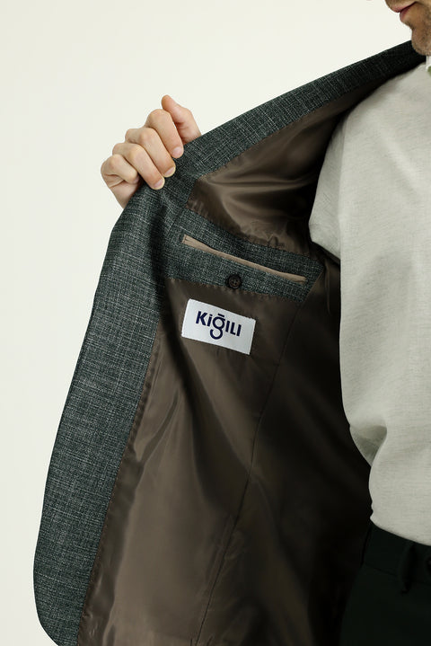 Dark Green 4-Drop Relaxed Fit Linen Blend Jacket
