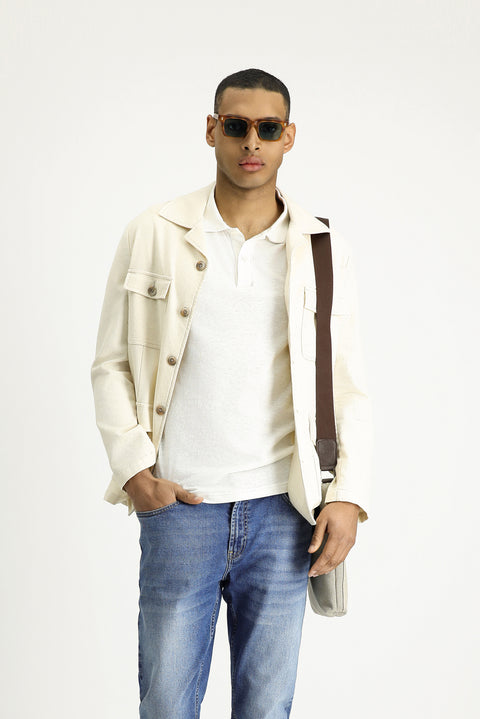 Off-white 6-drop Regular Fit Linen Blend Sport Jacket