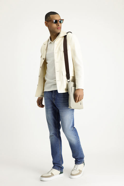 Off-white 6-drop Regular Fit Linen Blend Sport Jacket