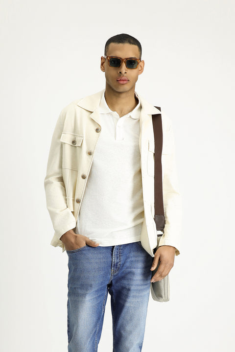 Off-white 6-drop Regular Fit Linen Blend Sport Jacket