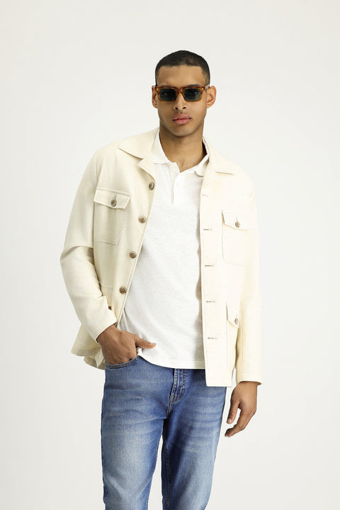 Off-white 6-drop Regular Fit Linen Blend Sport Jacket