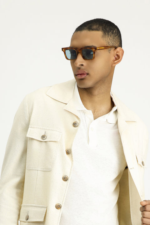 Off-white 6-drop Regular Fit Linen Blend Sport Jacket