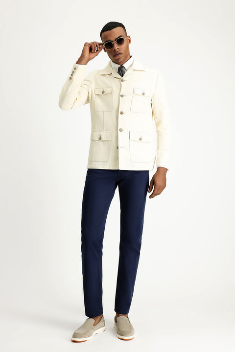 Off-white 6-drop Regular Fit Linen Blend Sport Jacket