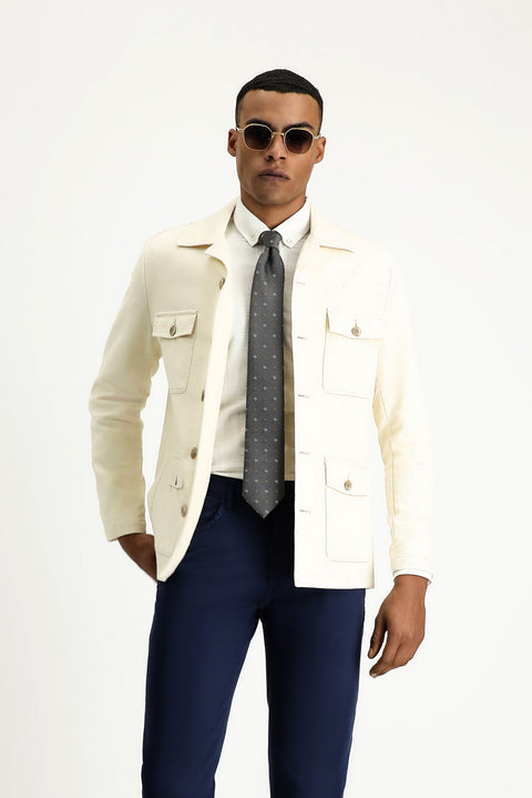Off-white 6-drop Regular Fit Linen Blend Sport Jacket
