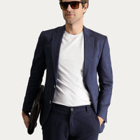 Dark Navy 6 Drop Regular Fit Linen Blend Sport Jacket