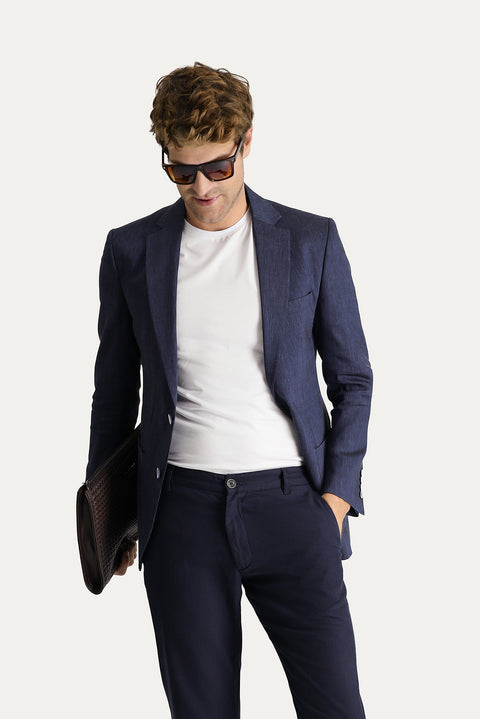 Dark Navy 6 Drop Regular Fit Linen Blend Sport Jacket