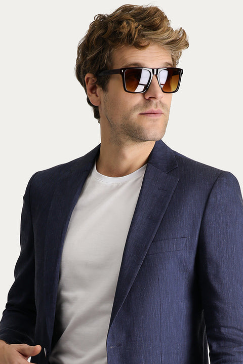 Dark Navy 6 Drop Regular Fit Linen Blend Sport Jacket