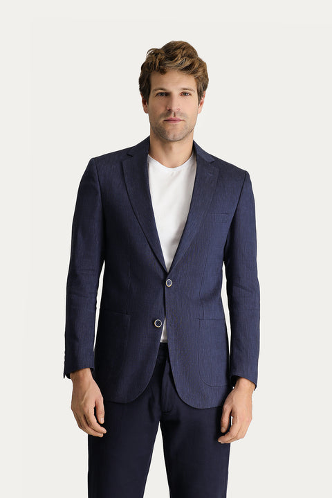 Dark Navy 6 Drop Regular Fit Linen Blend Sport Jacket