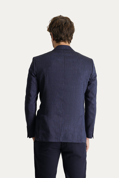 Dark Navy 6 Drop Regular Fit Linen Blend Sport Jacket