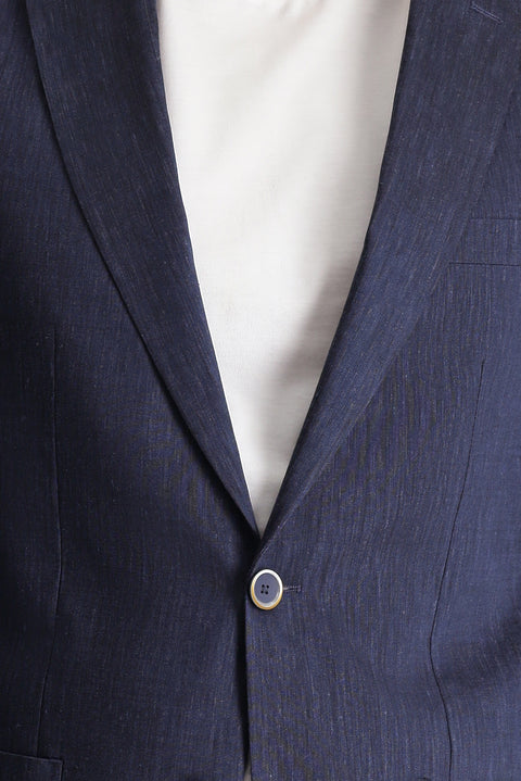 Dark Navy 6 Drop Regular Fit Linen Blend Sport Jacket