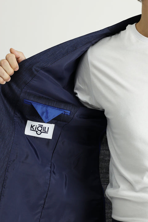 Dark Navy 6 Drop Regular Fit Linen Blend Sport Jacket