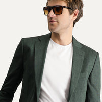 Dark Green 6 Drop Regular Fit Linen Blend Sport Jacket
