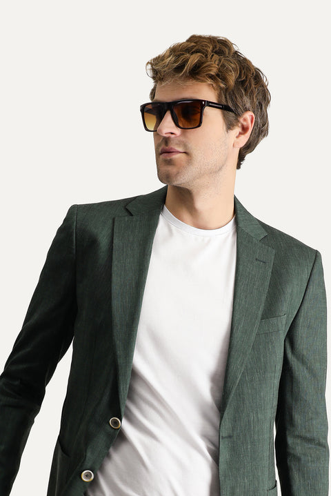 Dark Green 6 Drop Regular Fit Linen Blend Sport Jacket