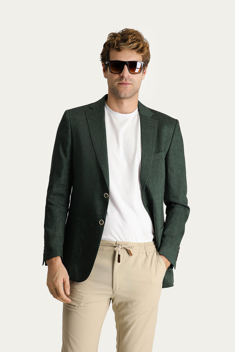 Dark Green 6 Drop Regular Fit Linen Blend Sport Jacket