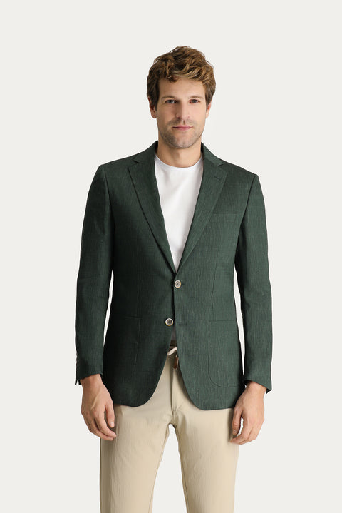 Dark Green 6 Drop Regular Fit Linen Blend Sport Jacket