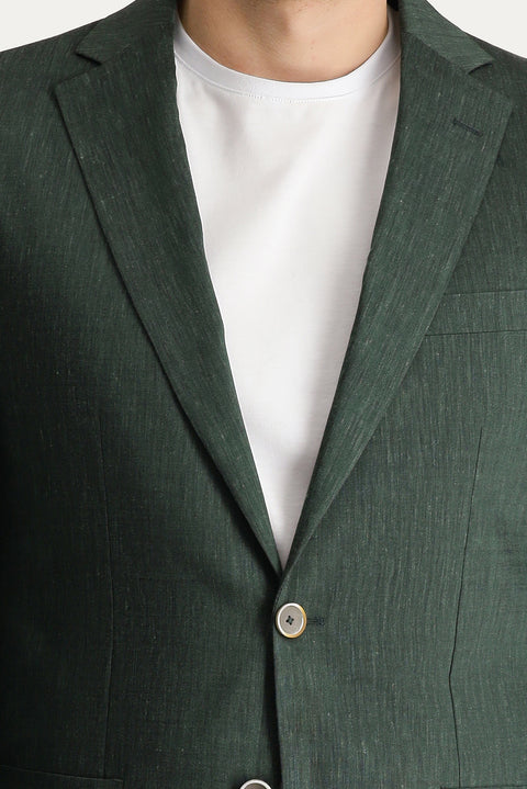 Dark Green 6 Drop Regular Fit Linen Blend Sport Jacket