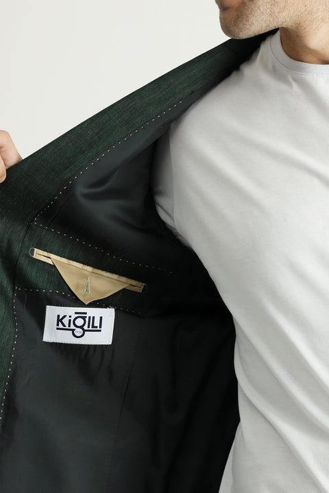 Dark Green 6 Drop Regular Fit Linen Blend Sport Jacket