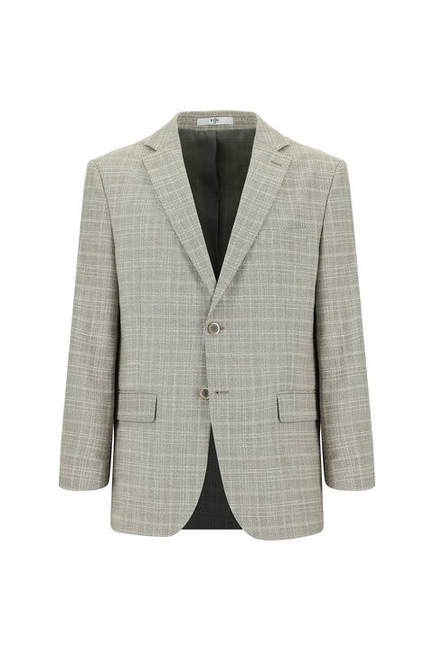 Medium Grey 4-Drop Relaxed Fit Classic Plaid Jacket