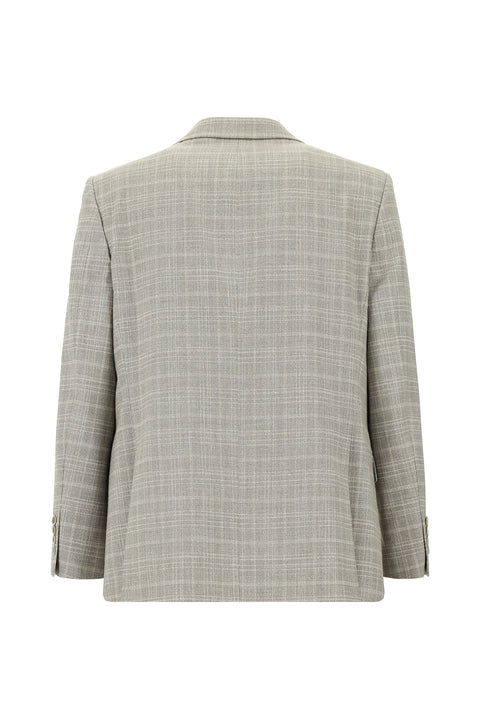 Medium Grey 4-Drop Relaxed Fit Classic Plaid Jacket