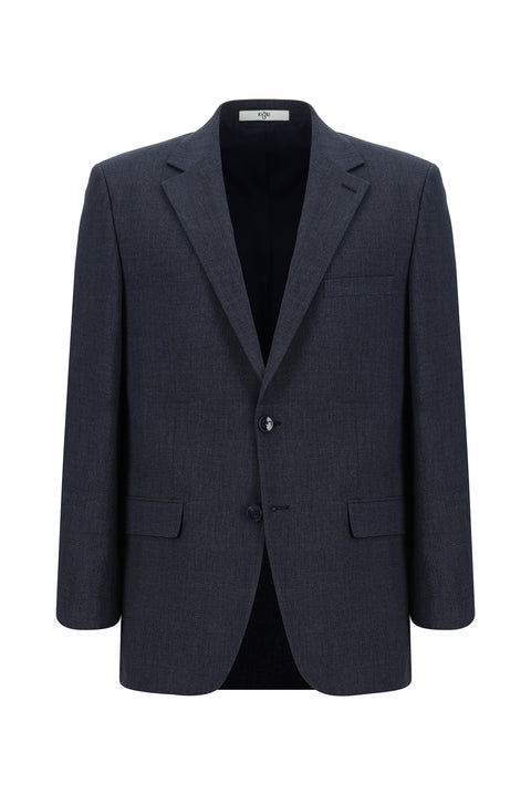 Dark Navy 4-Drop Relaxed Fit Classic Plaid Waffle Jacket