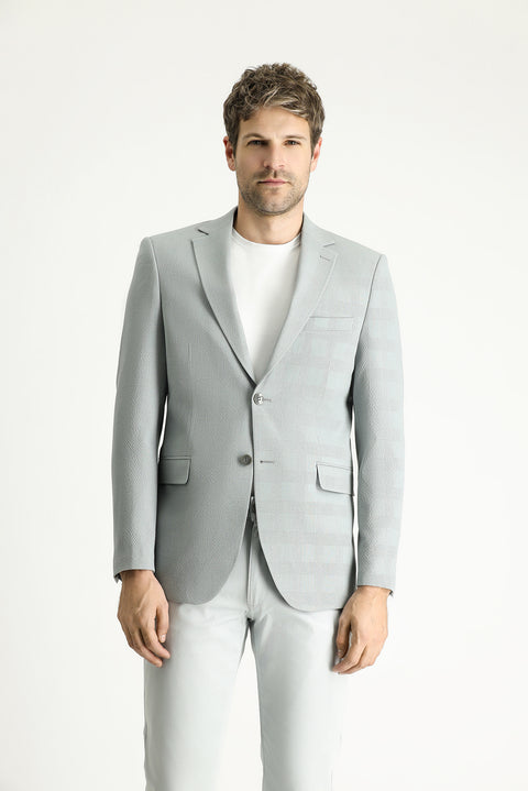 Light Blue 6 Drop Regular Fit Standard Cut Classic Plaid Waffle Jacket