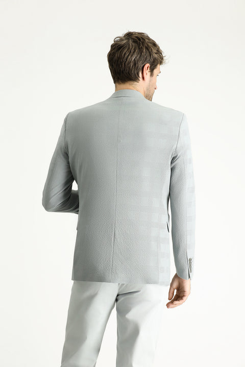Light Blue 4-Drop Relaxed Fit Classic Plaid Waffle Jacket