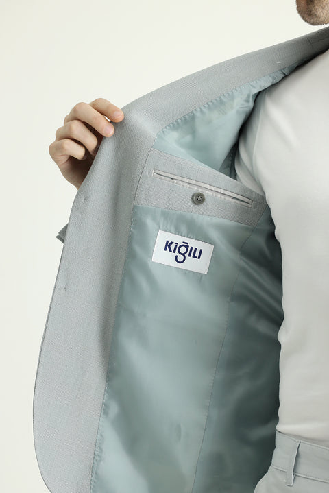 Light Blue 4-Drop Relaxed Fit Classic Plaid Waffle Jacket