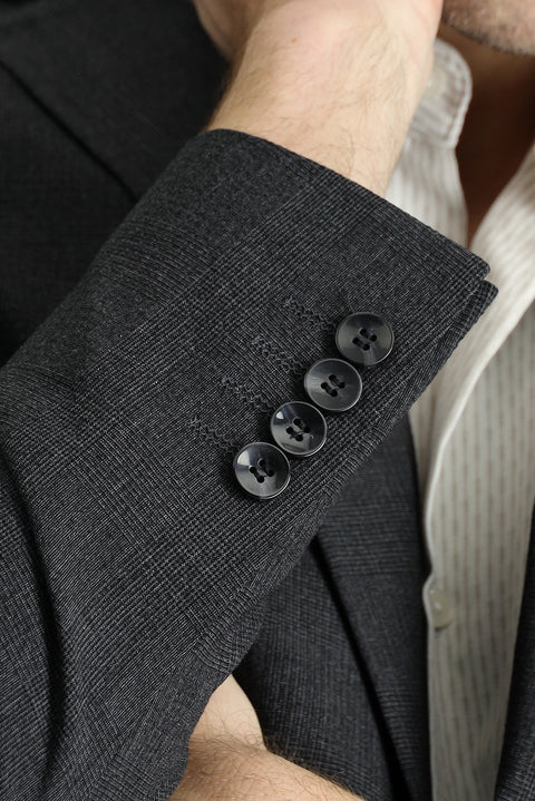 Dark Anthracite 4-Drop Relaxed Fit Classic Plaid Waffle Jacket