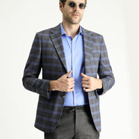 Dark Gray 7 Drop Slim Fit Plaid Linen Blend Jacket