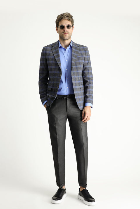 Dark Gray 7 Drop Slim Fit Plaid Linen Blend Jacket