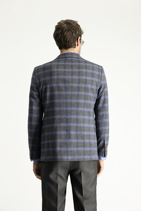 Dark Gray 6 Drop Regular Fit Standard Cut Plaid Linen Blend Jacket