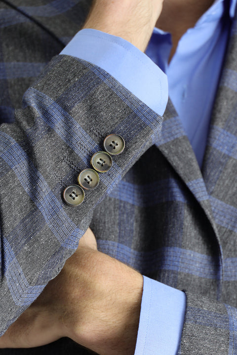 Dark Gray 6 Drop Regular Fit Standard Cut Plaid Linen Blend Jacket